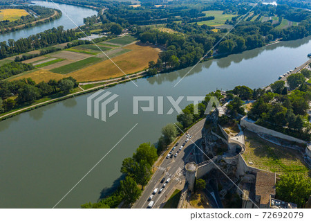 Aerial view of beautiful Rhone river in Avignon city, France Aerial view of beautiful Rhone river in Avignon city, France 72692079