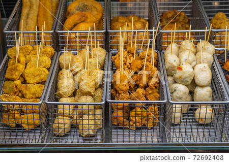 Assortment of Hong Kong fish ball and nugget skewers Assortment of Hong Kong fish ball and nugget skewers 72692408