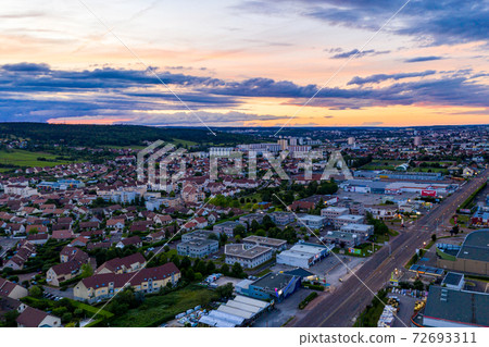 Aerial cityscape scenery of Dijon city in summer sunset evening 72693311