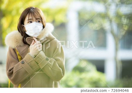Woman in coat and mask Woman in coat and mask 72694046