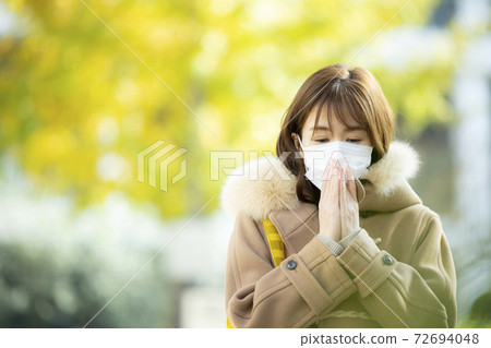 Woman in coat and mask Woman in coat and mask 72694048
