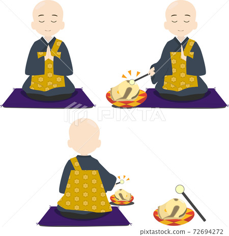 Illustration set of a monk sitting and chanting sutras 72694272