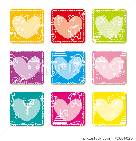 Applique style baby pattern color set Rounded square Heart text space set 72696029