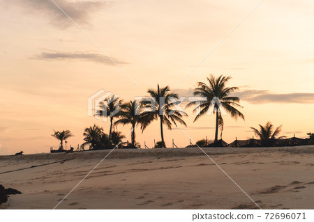 The beach in the morning on Koh Lipe and Long tail boat in the morning 72696071