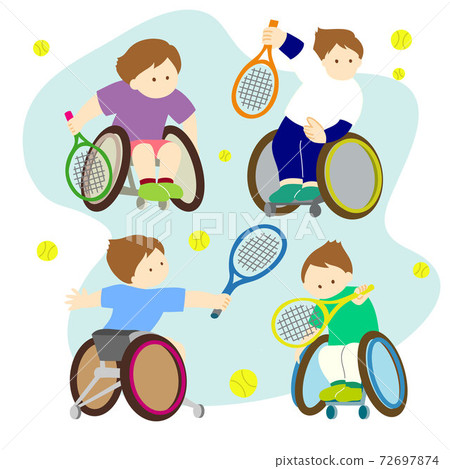 Illustration color of four people enjoying wheelchair tennis 72697874