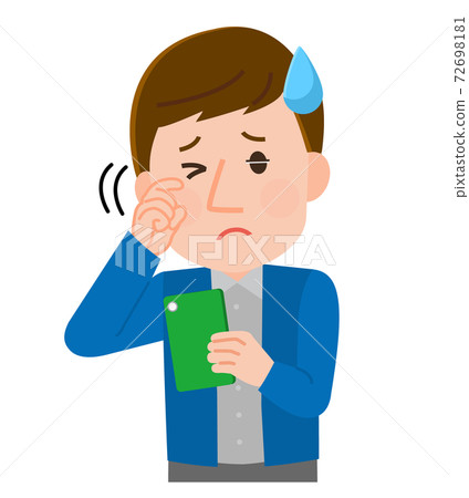 智能手機，朦朧的眼睛，男性插圖引起的眼睛疲勞 72698181