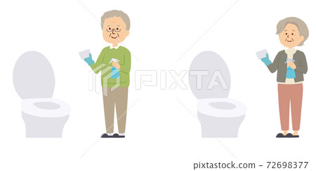 Illustration of a senior cleaning the toilet Illustration of a senior cleaning the toilet 72698377