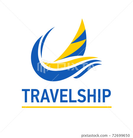 Bright blue speed boat sign. Design modern logos ship for Business. Bright blue speed boat sign. Design modern logos ship for Business. 72699650