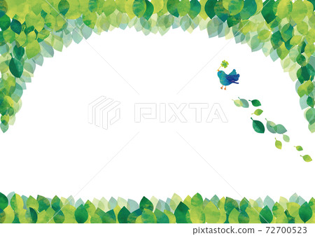Watercolor style fresh green and blue bird frame (top and bottom) 72700523