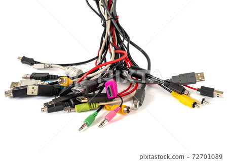 Bundle of various colored cables with various connectors 72701089