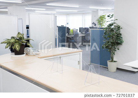 Reception desk with measures against coronavirus and droplet infection 72701837