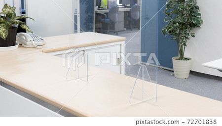 Reception desk with measures against coronavirus and droplet infection 72701838