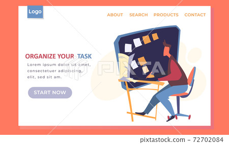 Organize your task landing page template, businessman sitting at a table with laptop and planning Organize your task landing page template, businessman sitting at a table with laptop and planning 72702084
