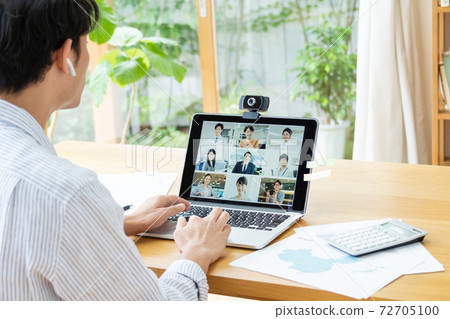 A man having a web conference on telework A man having a web conference on telework 72705100