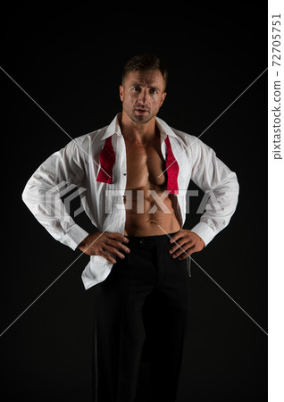 Too fit is style for him. Stylish man show six pack abs  72705751