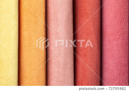 Sample of velvet and velour textile red and yellow colors, background. 72705982