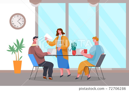 Office workers characters discussing matters. Business meeting and consideration of working issues 72706286