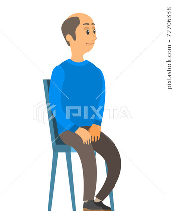 Old man with a bald head sits on a chair vector illustration. Elderly person with hands on knees Old man with a bald head sits on a chair vector illustration. Elderly person with hands on knees 72706338