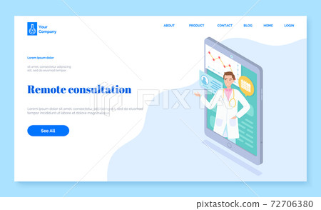 Landing page of online consultation of doctor. Initial appointment with a doctor. Area point graph Landing page of online consultation of doctor. Initial appointment with a doctor. Area point graph 72706380