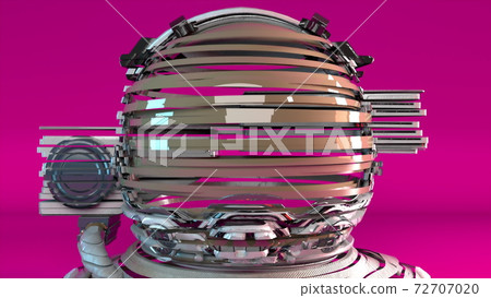 Head of an astronaut in metal helmet formed by lines. 3d rendering background with cutting of space suit 72707020