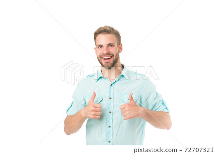 Highly recommend. Guy shows thumbs up gesture. Man Highly recommend. Guy shows thumbs up gesture. Man 72707321