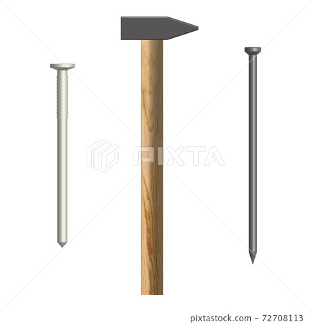 Hammer and nails front view, vector illustration. Hammer and nails front view, vector illustration. 72708113