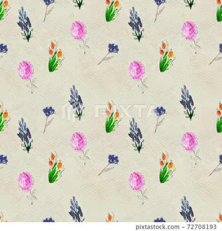 Seamless pattern with flowers. Watercolor or acrylic painting. Hand drawn floral background. Seamless pattern with flowers. Watercolor or acrylic painting. Hand drawn floral background. 72708193