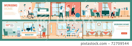 Interior of wards and living rooms of nursing home for elderly retired people 72709544