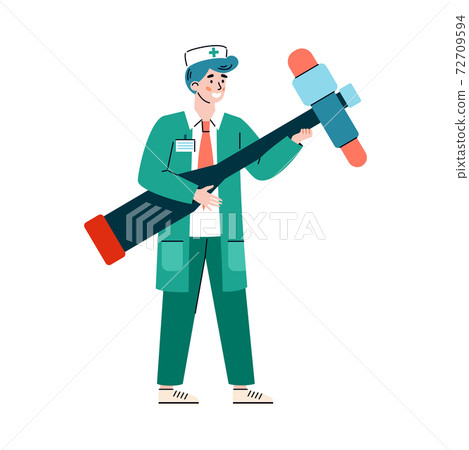 Doctor neurologist with huge medical reflex hammer a vector illustration Doctor neurologist with huge medical reflex hammer a vector illustration 72709594