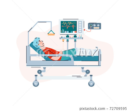 Patient with leg injury is lying on medical hospital bed a vector illustration 72709595