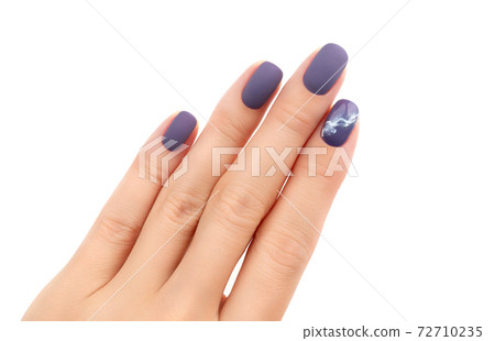 Beautiful burgundy matte manicure on white background. 72710235