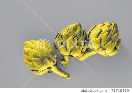 Food color creative concept, artichokes Food color creative concept, artichokes 72710319
