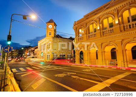 Phuket old town with Building Sino Portuguese architecture at Phuket Old Town area Phuket, Thailand. 72710996
