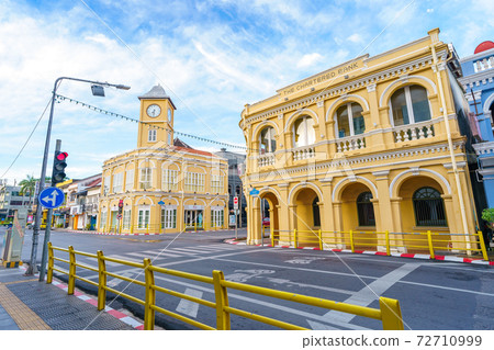 Phuket old town with Building Sino Portuguese architecture at Phuket Old Town area Phuket, Thailand. 72710999