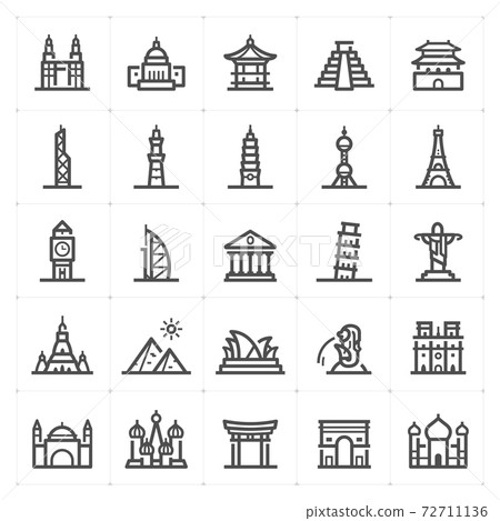 Icon set - Landmark icon outline stroke vector illustration on white background 72711136