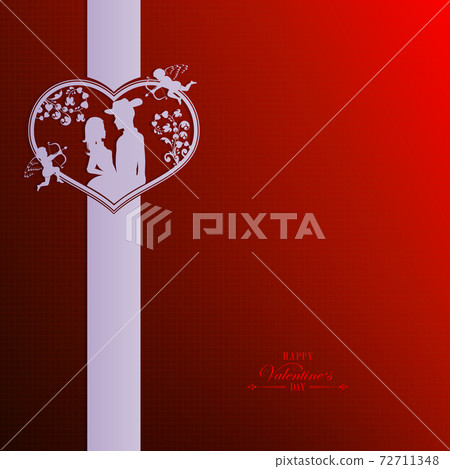 Red texture composition with a gradient, silhouette of a loving couple inside a heart Red texture composition with a gradient, silhouette of a loving couple inside a heart 72711348