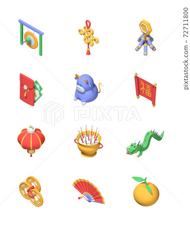 Chinese New Year - set of colorful 3d icons 72711800