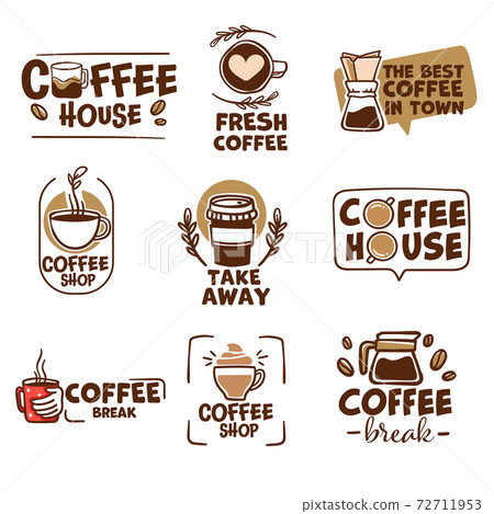 Coffee house emblems and labels with cups vector Coffee house emblems and labels with cups vector 72711953