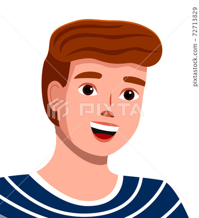 Portrait of young man smiling facial expression, cartoon vector character in a striped T-shirt 72713829