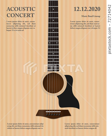 Acoustic music festival flyer poster design template, acoustic guitar on wood texture background, vector illustration Acoustic music festival flyer poster design template, acoustic guitar on wood texture background, vector illustration 72714042