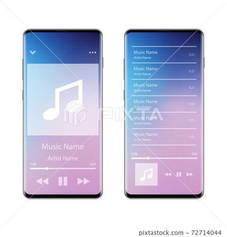 Music player interface application on smartphone, vector illustration 72714044