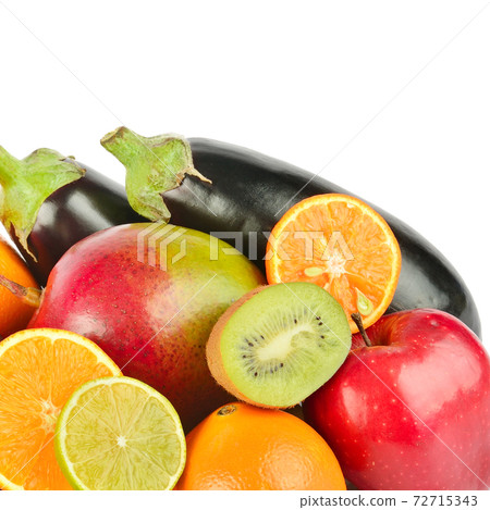 Set vegetables and fruits on white background. 72715343