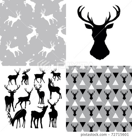 A set of deer heads and patterns. Collection of wild animal backgrounds 72715601