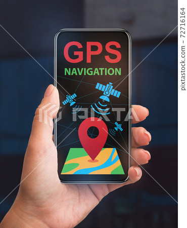 Gps Navigation Mobile App Interface On Smartphone Screen In Female Hand Gps Navigation Mobile App Interface On Smartphone Screen In Female Hand 72716164