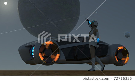 3D illustration. Fantasies. Girl and flying car 001 3D illustration. Fantasies. Girl and flying car 001 72716336