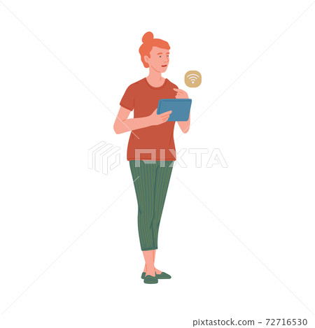 Woman with controller of smart home system, flat vector illustration isolated. 72716530