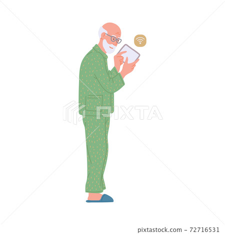 Man using device to manage smart home system flat vector illustration isolated. Man using device to manage smart home system flat vector illustration isolated. 72716531