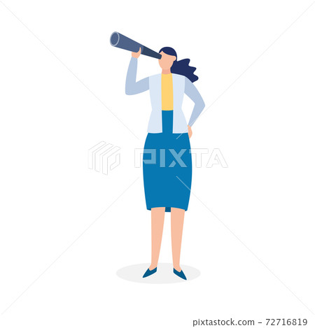 Businesswoman watching through a spyglass flat vector illustration isolated. Businesswoman watching through a spyglass flat vector illustration isolated. 72716819