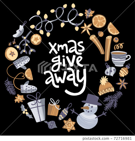 Modern style lettering and hand drawn winter holiday symbols and decoration. Modern style lettering and hand drawn winter holiday symbols and decoration. 72716981