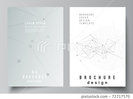 Vector layout of A4 cover mockups templates for brochure, flyer layout, booklet, cover design, book design, brochure cover. Gray technology background with connecting lines and dots. Network concept. 72717570